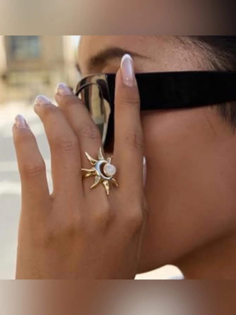 Gold Sunburst Ring with Moonstone Center